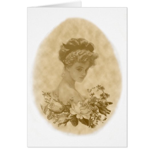 Victorian lady with Flowers Note Card