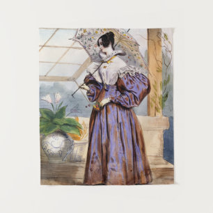 Victorian Lady with Parasol - Elegant Garden Art P Tapestry