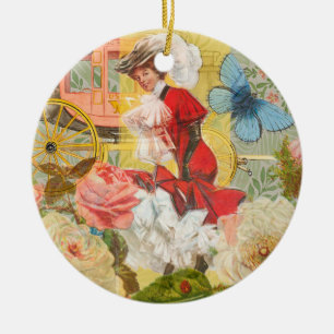 Victorian Lady Woman Elegant Rich Red Illustration Ceramic Tree Decoration