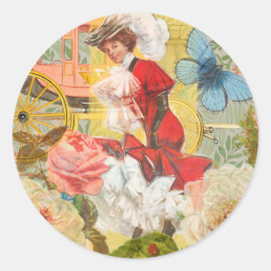 Victorian Lady Woman Elegant Rich Red Illustration Classic Round Sticker