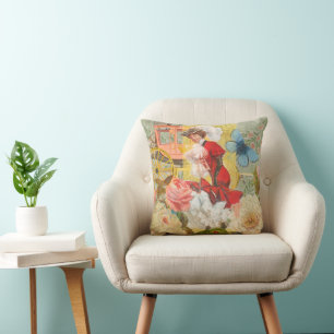 Victorian Lady Woman Elegant Rich Red Illustration Cushion