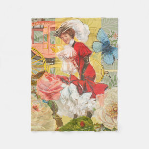 Victorian Lady Woman Elegant Rich Red Illustration Fleece Blanket