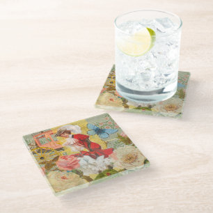 Victorian Lady Woman Elegant Rich Red Illustration Glass Coaster