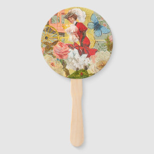 Victorian Lady Woman Elegant Rich Red Illustration Hand Fan