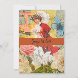 Victorian Lady Woman Elegant Rich Red Illustration Invitation