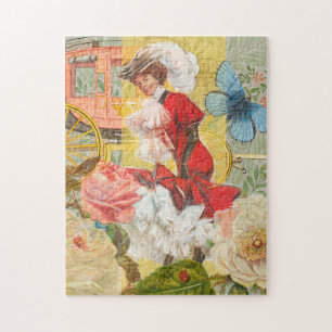 Victorian Lady Woman Elegant Rich Red Illustration Jigsaw Puzzle