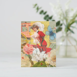 Victorian Lady Woman Elegant Rich Red Illustration Postcard