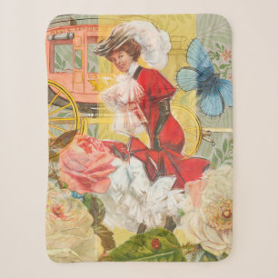 Victorian Lady Woman Elegant Rich Red Illustration Sherpa Blanket