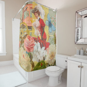 Victorian Lady Woman Elegant Rich Red Illustration Shower Curtain
