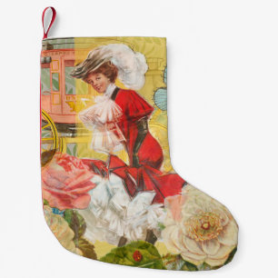 Victorian Lady Woman Elegant Rich Red Illustration Small Christmas Stocking