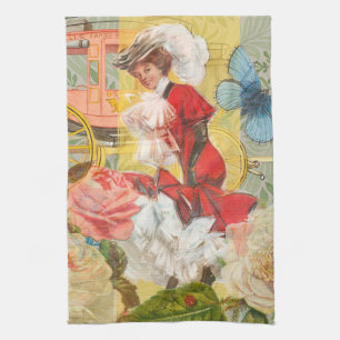 Victorian Lady Woman Elegant Rich Red Illustration Tea Towel