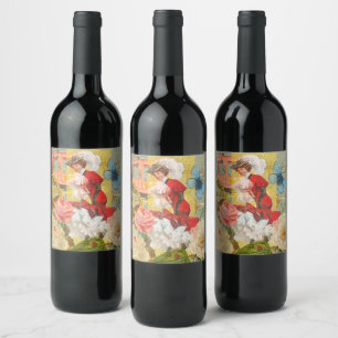 Victorian Lady Woman Elegant Rich Red Illustration Wine Label