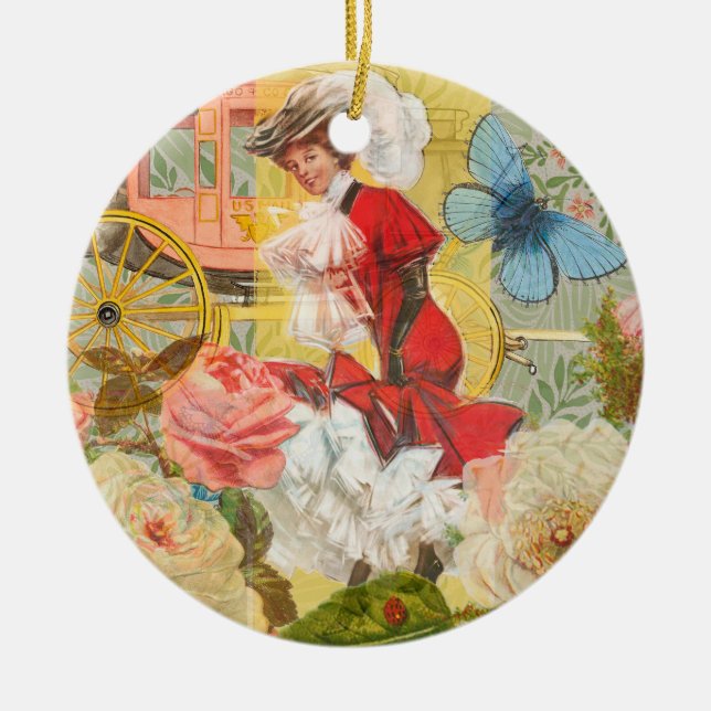 Victorian Lady Woman Fun Carriage Ceramic Tree Decoration (Front)
