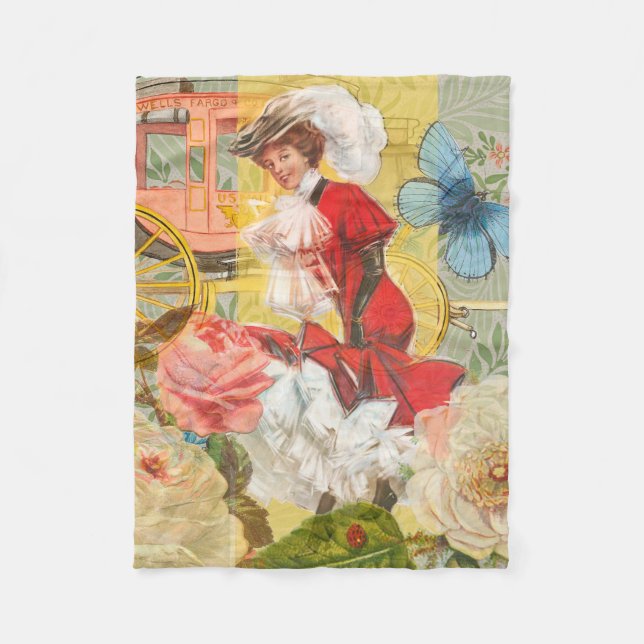 Victorian Lady Woman Fun Carriage Fleece Blanket (Front)