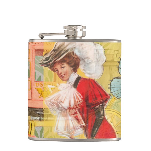 Victorian Lady Woman Fun Carriage Hip Flask (Front)