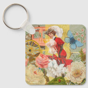Victorian Lady Woman Fun Carriage Key Ring