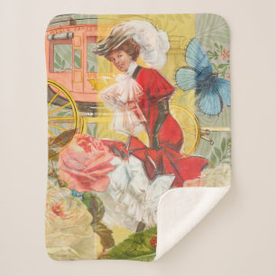 Victorian Lady Woman Fun Carriage Sherpa Blanket
