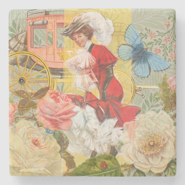 Victorian Lady Woman Fun Carriage Stone Coaster (Front)
