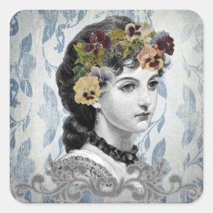 Victorian Lady Woman Pansies on Tapestry Stickers