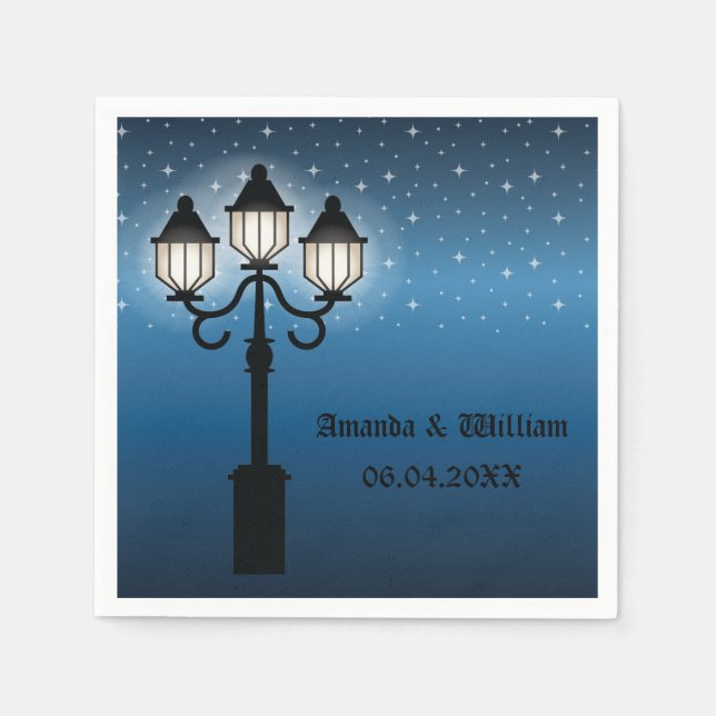 Victorian Lamp Post At Night With Stars Wedding Napkin (Front)