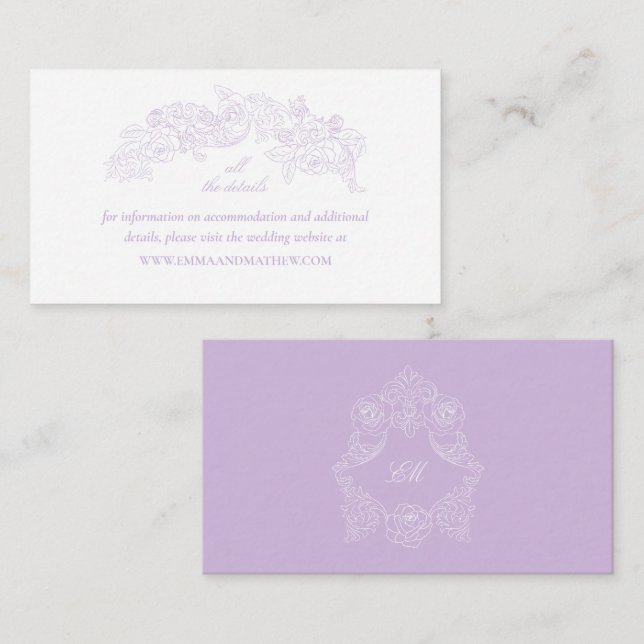 Victorian Lavender Crest Wedding Website Enclosure Card (Front/Back)