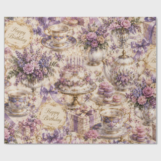 Victorian Lavender Tea Party Birthday Wrapping Paper