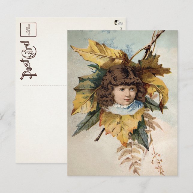 Victorian Leaf Girl Postcard  (Front/Back)