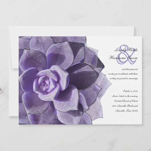 Victorian Lilac Layered Succulent Wedding Invite (Front)