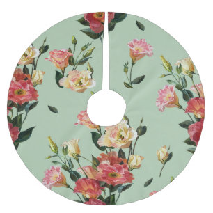 Victorian Lisianthus: Olive Floral Watercolor. Brushed Polyester Tree Skirt