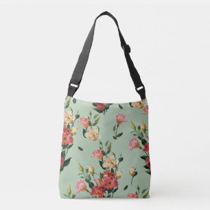 Victorian Lisianthus: Olive Floral Watercolor. Crossbody Bag