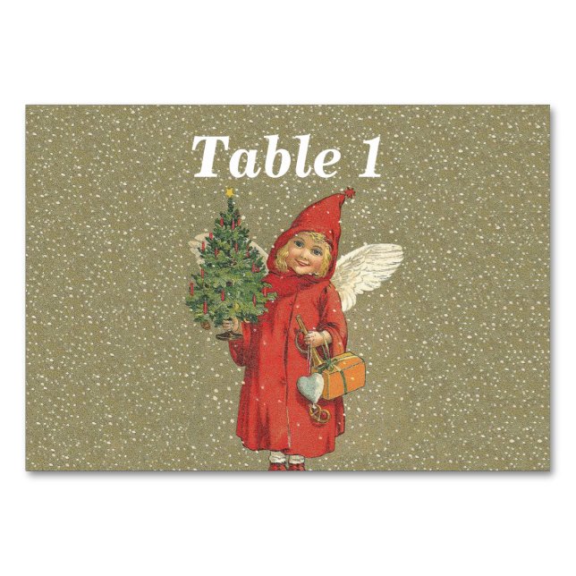Victorian Little Angel Girl Cape Christmas Tree Table Number (Front)