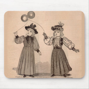 Victorian little girls with balloons mouse mat