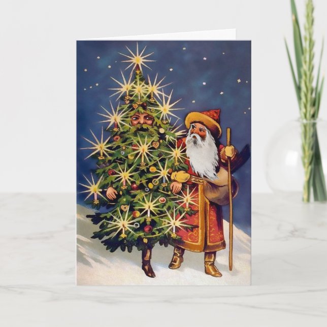 Victorian Living Tree and Santa Christmas Card (Front)