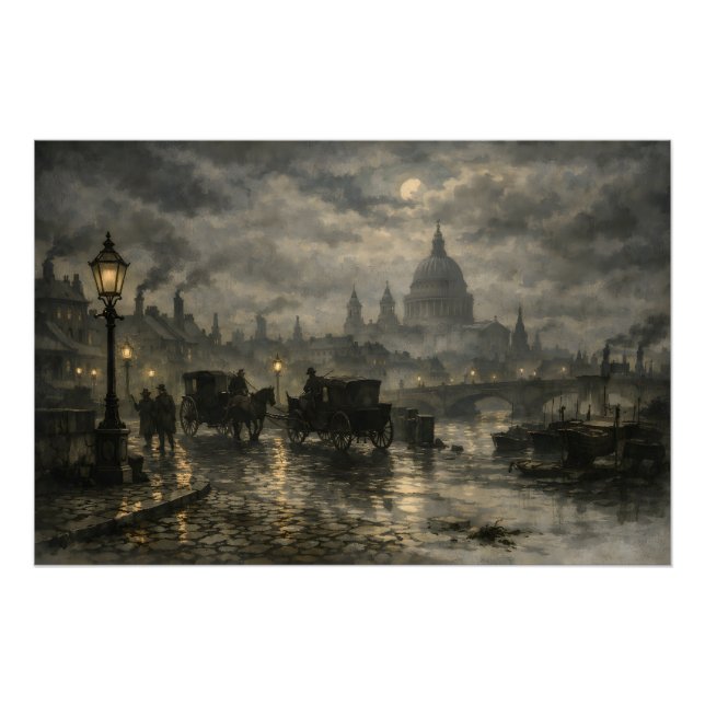 Victorian London Nightscape by BurnsInHell Poster (Front)