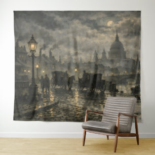 Victorian London Nightscape by BurnsInHell Tapestry