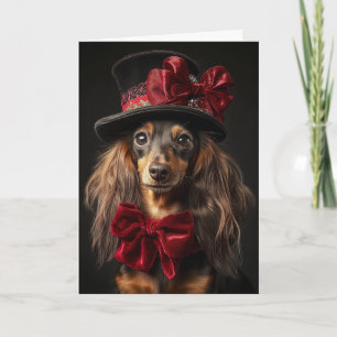 Victorian Long Haired Dachshund Christmas Holiday Card