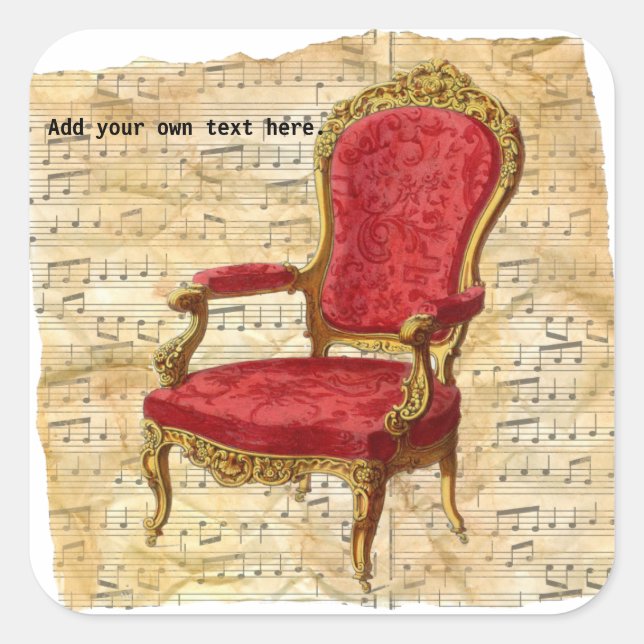 Victorian Lounge Chair Musical Score Background 2 Square Sticker (Front)