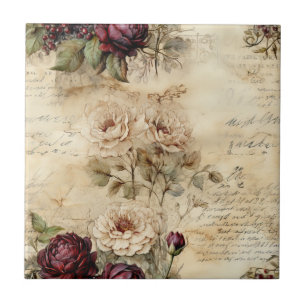 Victorian Love Letter Floral Parchment Tile