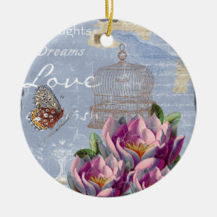 Victorian Love Thoughts Dreams Butterfly Bird Cage Ceramic Tree Decoration