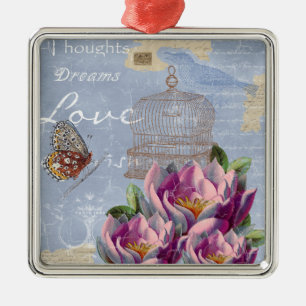 Victorian Love Thoughts Dreams Butterfly Bird Cage Metal Tree Decoration