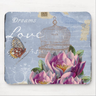Victorian Love Thoughts Dreams Butterfly Bird Cage Mouse Mat