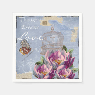 Victorian Love Thoughts Dreams Butterfly Bird Cage Napkin