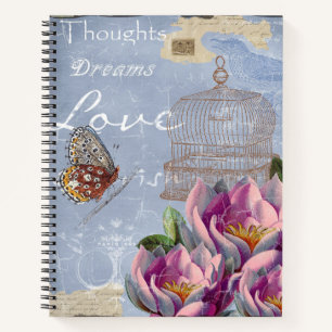 Victorian Love Thoughts Dreams Butterfly Bird Cage Notebook