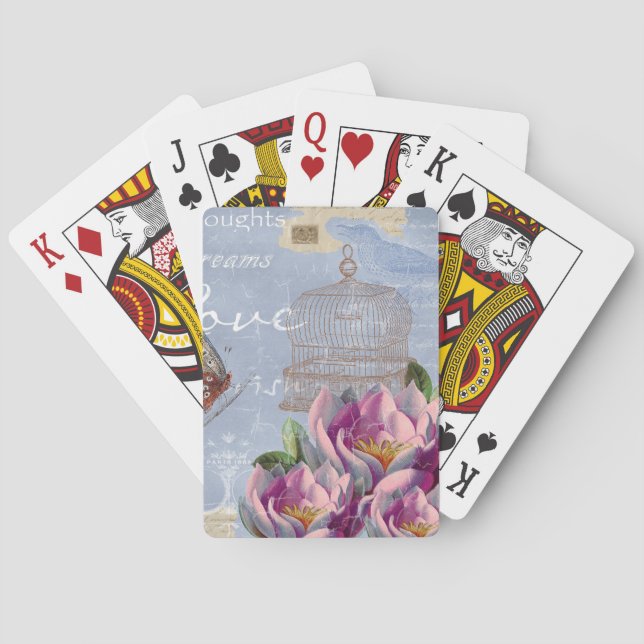 Victorian Love Thoughts Dreams Butterfly Bird Cage Playing Cards (Back)