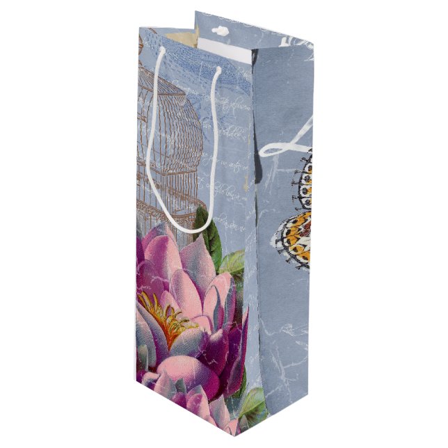 Victorian Love Thoughts Dreams Butterfly Bird Cage Wine Gift Bag (Front Angled)