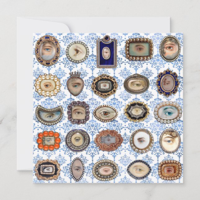 Victorian Lover's Eye in blue and white damask Thank You Card (Front)