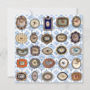 Victorian Lover's Eye in blue and white damask Thank You Card