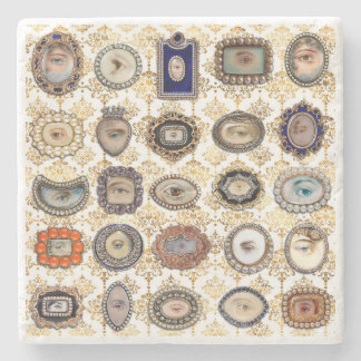 Victorian Lover's Eye in whiteand gold damask Stone Coaster