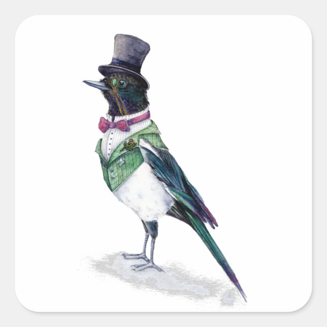 Victorian Magpie Bird Square Sticker (Front)