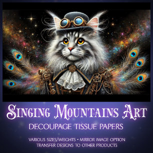 Victorian Maine Coone Magical Steampunk Decoupage  Tissue Paper